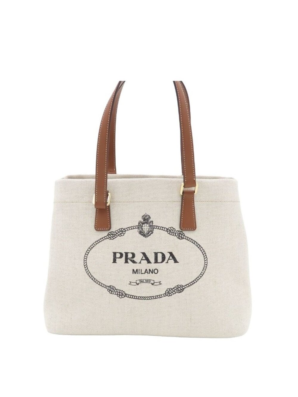 Prada Tote Off White Canvas Leather